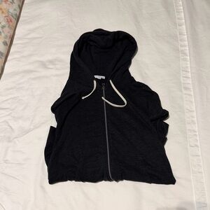 James Perse Charcoal Hoodie with Cream Drawstrings